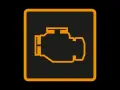 Icône de moteur orange sur fond noir. Le voyant moteur clignote, signalant un problème potentiel.