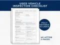 Document d'inspection de véhicule d'occasion, idéal pour un historique entretien voiture. Il détaille la carrosserie, les lumières, les pneus et le moteur.