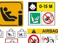 Panneau d'avertissement : ne pas installer de siège enfant face à la route là où il y a un airbag.