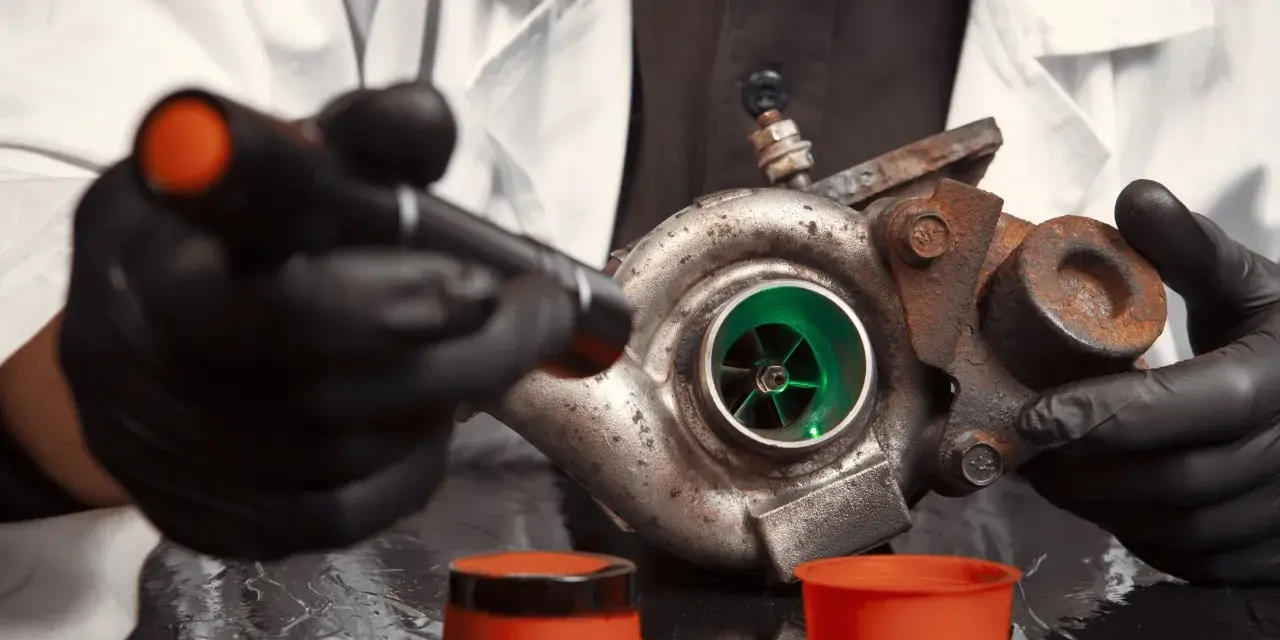 Un mécanicien examine un turbo rouillé, prêt pour le bruit turbo accélération.