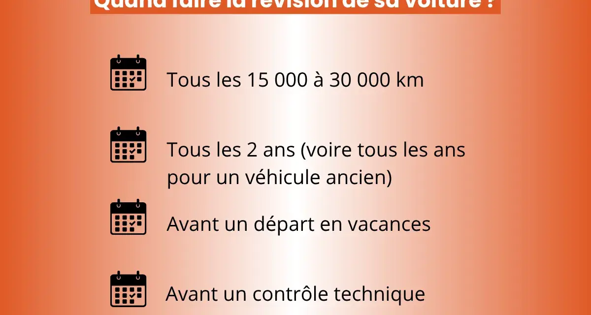 Quand faire la révision voiture : tous les 15-30 000 km, tous les 2 ans (ou 1 an pour ancien véhicule), avant les vacances ou le contrôle technique.