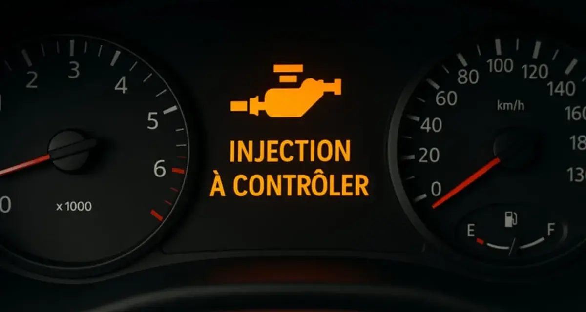 Voyant d'injection à contrôler allumé sur le tableau de bord, signalant un problème à diagnostiquer.