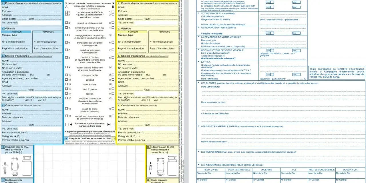 Déclaration d'accident : constat non envoyé dans les 5 jours. Ce document officiel détaille les circonstances d'un accident automobile.