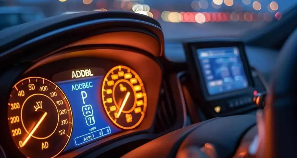 Tableau de bord d'une esp voiture illuminé la nuit, affichant la vitesse et le mode parking.