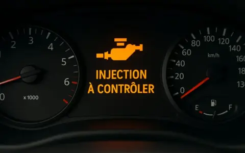 Voyant d'injection à contrôler allumé sur le tableau de bord, signalant un problème à diagnostiquer.