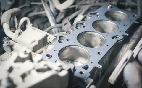 Un joint de culasse usé peut causer des symptômes inquiétants. Ici, la pièce métallique est visible sur les cylindres du moteur.