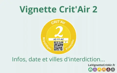 Vignette Crit'Air 2, symbole de la ZFE Paris. Infos sur le calendrier Crit'Air et les villes d'interdiction.