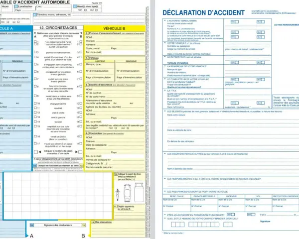 Déclaration d'accident : constat non envoyé dans les 5 jours. Ce document officiel détaille les circonstances d'un accident automobile.