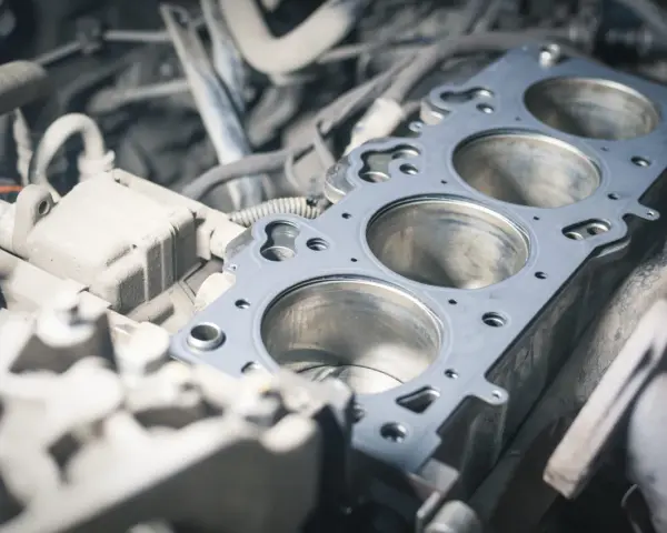Un joint de culasse usé peut causer des symptômes inquiétants. Ici, la pièce métallique est visible sur les cylindres du moteur.