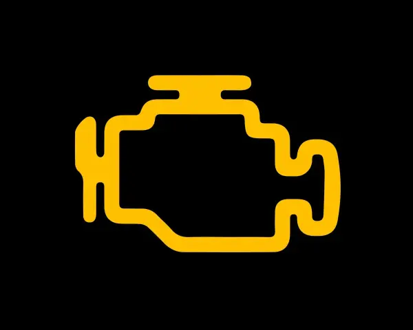 Voyant moteur allumé mais pas de problème. Le témoin jaune en forme de moteur s'affiche sur le tableau de bord, indiquant une alerte sans impact sur la conduite.