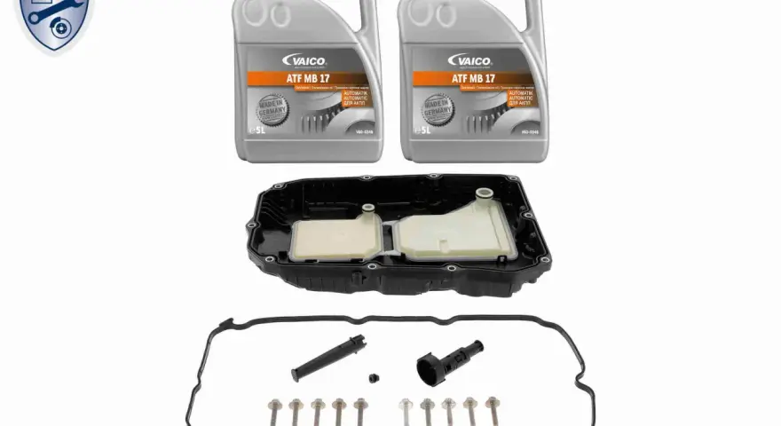Kit pour changer huile boite de vitesse : 2 bidons d'huile ATF MB 17, carter d'huile, joint et visserie.