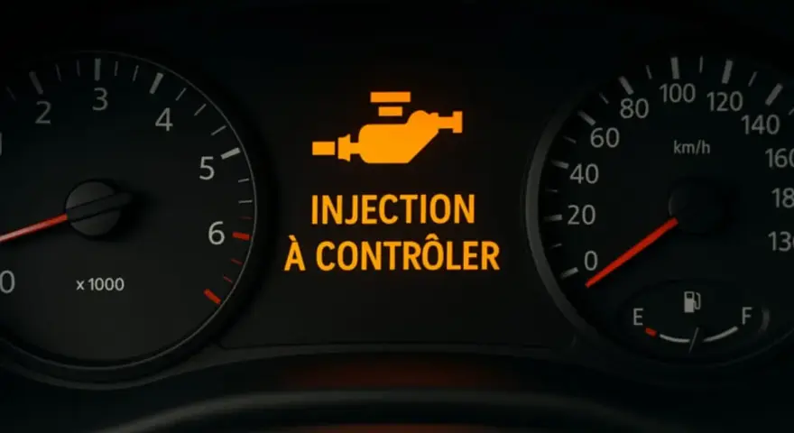 Voyant d'injection à contrôler allumé sur le tableau de bord, signalant un problème à diagnostiquer.