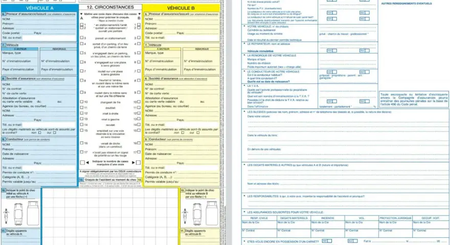 Déclaration d'accident : constat non envoyé dans les 5 jours. Ce document officiel détaille les circonstances d'un accident automobile.