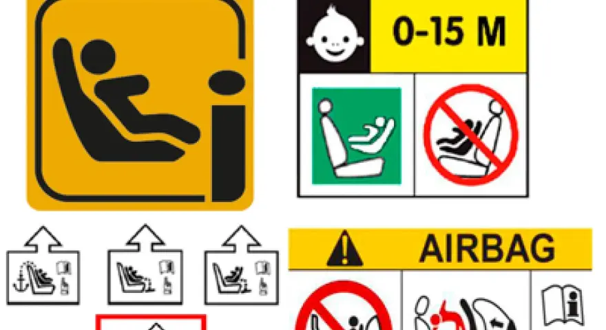 Panneau d'avertissement : ne pas installer de siège enfant face à la route là où il y a un airbag.