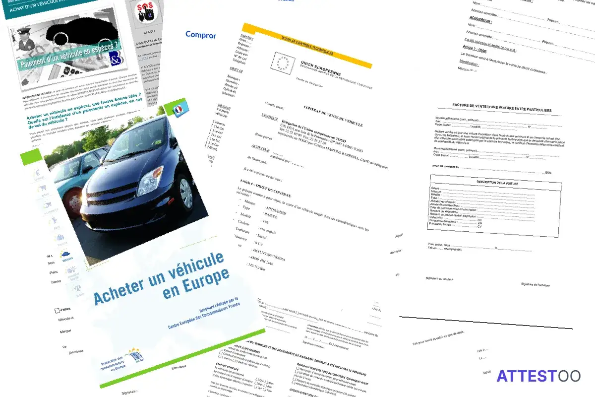 Documents sur l'achat de voitures, dont un article demandant 