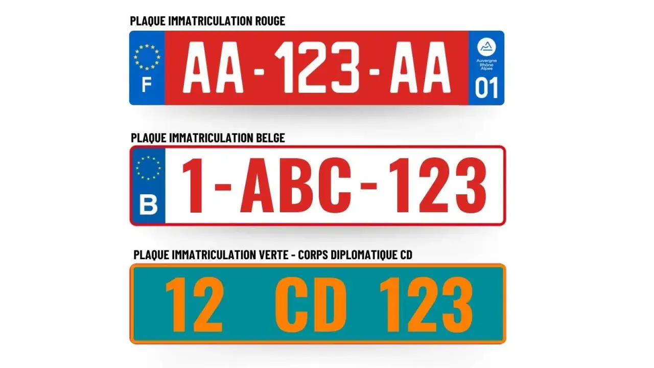 Plaque immatriculation rouge fran&ccedil;aise 