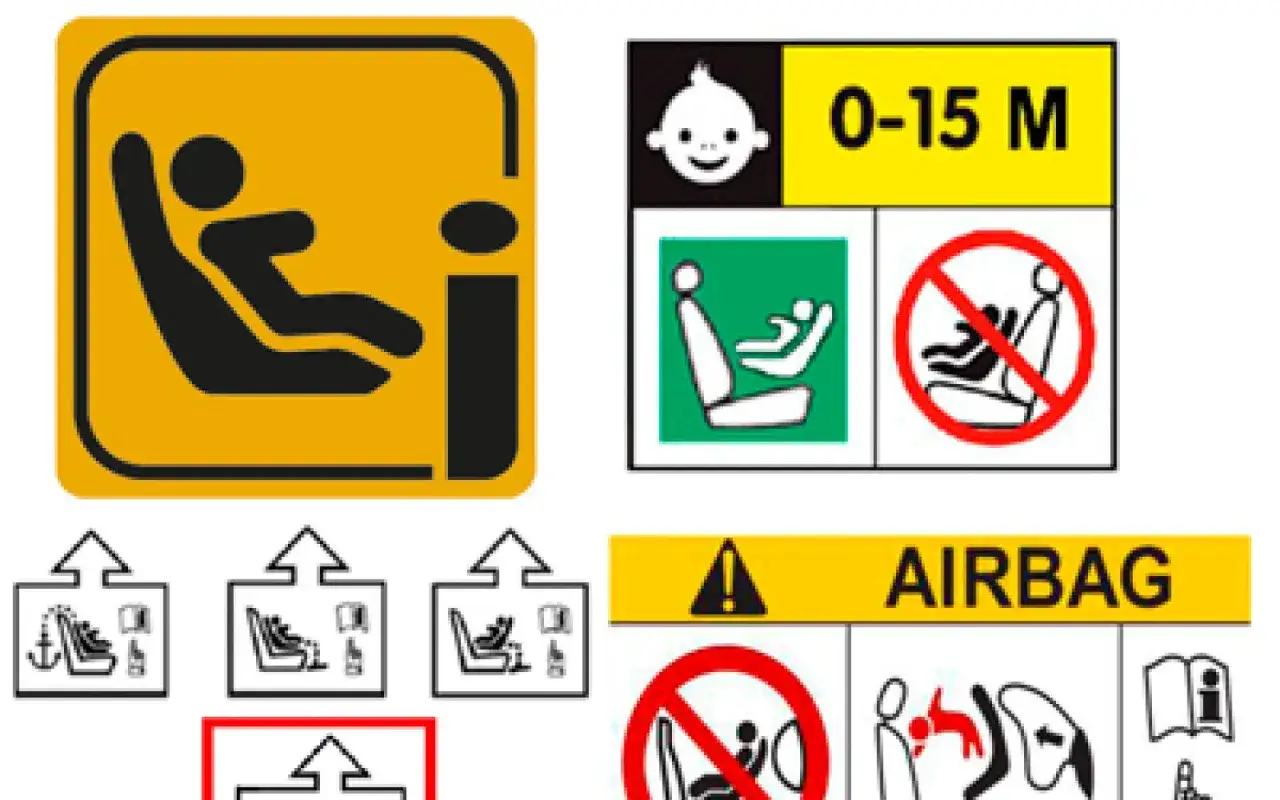 Panneau d'avertissement : ne pas installer de si&egrave;ge enfant face &agrave; la route l&agrave; o&ugrave; il y a un airbag.