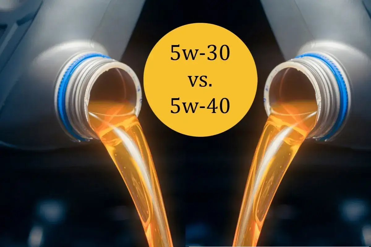 Huile moteur vers&eacute;e de deux bidons, comparant la diff&eacute;rence 5w30 5w40.