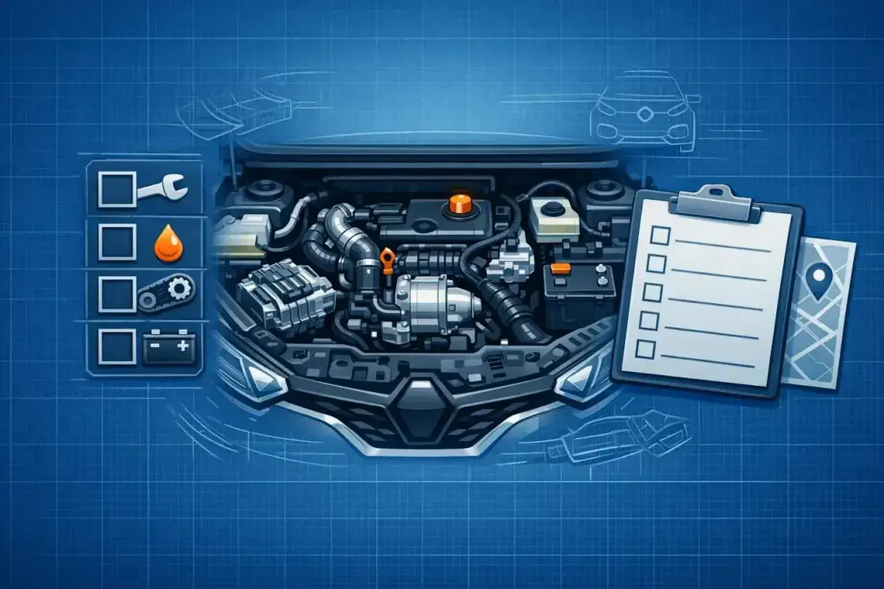 Schéma du programme entretien Renault Captur 2 : moteur, outils, vidange, courroie, batterie et carte.